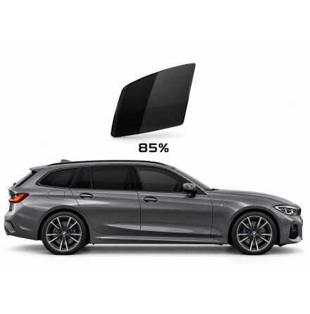 Granitgr� BMW 3-serie Touring G21 i sidovy med cirka 85 % tonade rutor.
